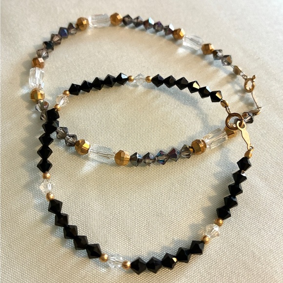Jewelry - 2 Swarovski Crystal 14K gf Gold Stack Beaded Bracelets